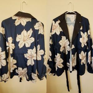 Fewmoda Zhu Floral Blue Long Sleeve Wrap Blouse
